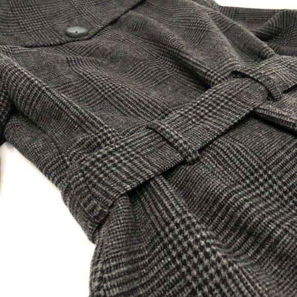 𝅺RICKI’S Grey Plaid Military Style Belted Wool Blend Thick Peacoat Trench Coat - Picture 9 of 16